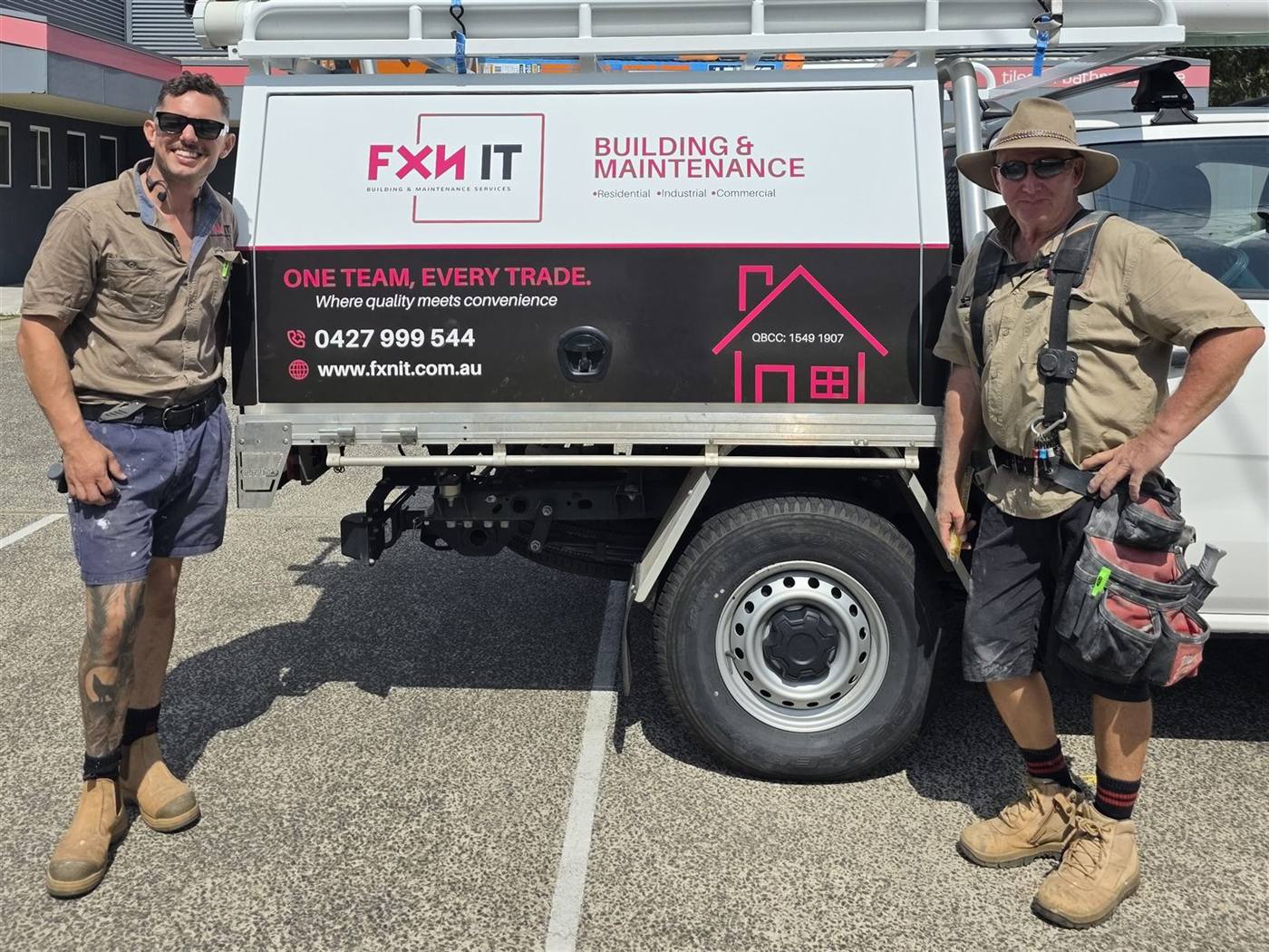 The FXN IT team with the work truck on the Sunshine Coast